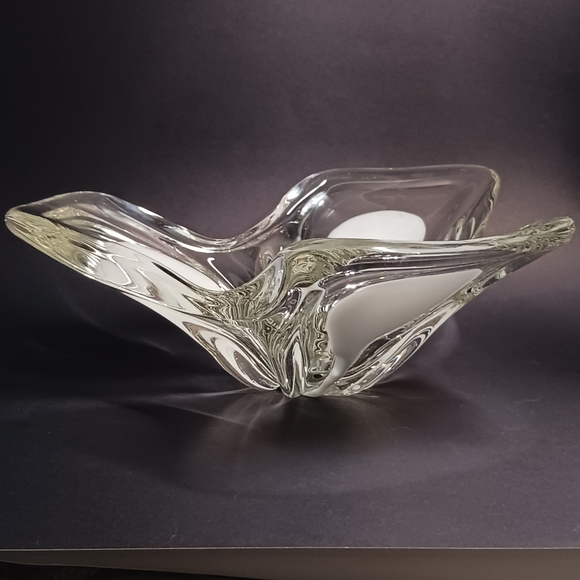White and Clear Organic Shape Glass Bowl Murano Style - Picture 4 of 8